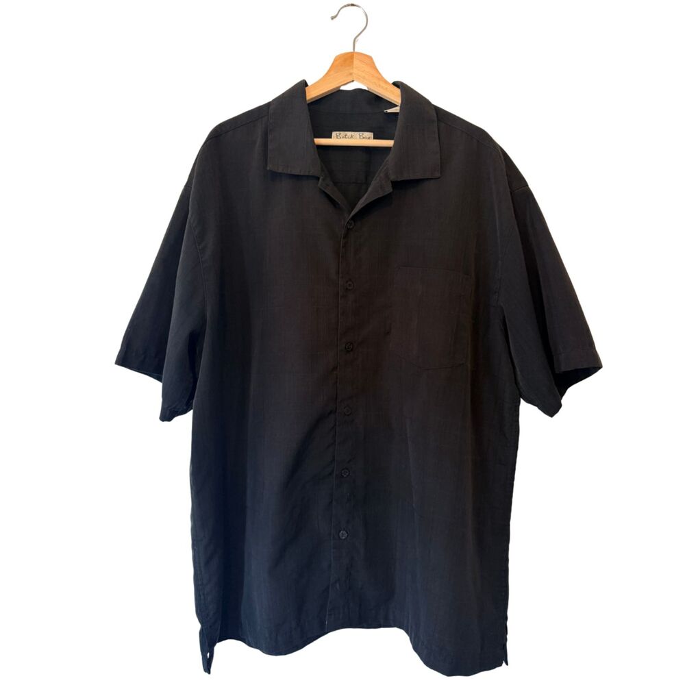 Batik Bay Men's XXL/2XL Black Textured Casual Button Down Short Sleeve Shirt